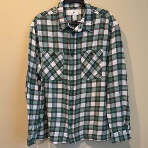H&M Men's Checkered Dark Green, Teal and White Flannel Shirt